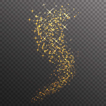 Gold glitter sparkles wave isolated on transparent background. Vector golden dust texture. Twinkling confetti, shimmering star lights.のイラスト素材