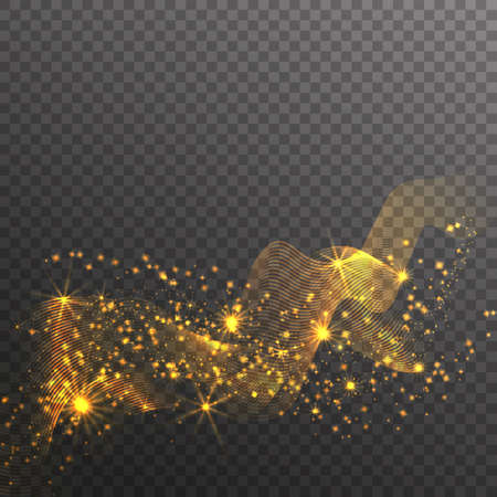 Gold glitter sparkles wave isolated on transparent background. Vector golden dust texture. Twinkling confetti, shimmering star lights.のイラスト素材