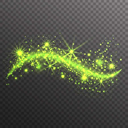 Green glitter sparkles wave isolated on transparent background. Vector dust texture. Twinkling confetti, shimmering star lights.のイラスト素材
