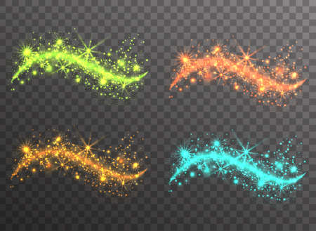 Colorfull glitter sparkles wave set isolated on transparent background. Vector dust texture. Twinkling confetti, shimmering star lights.のイラスト素材