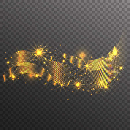 Gold glitter sparkles wave isolated on transparent background. Vector golden dust texture. Twinkling confetti, shimmering star lights.のイラスト素材