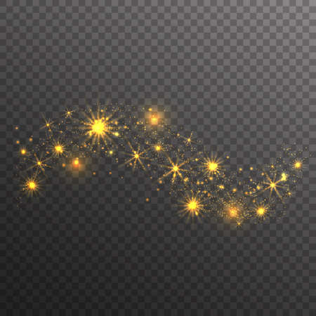 Gold glitter sparkles wave isolated on transparent background. Vector golden dust texture. Twinkling confetti, shimmering star lights.のイラスト素材