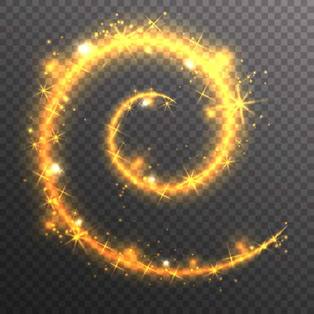 Gold shine stars lights swirl on transparent background. Vector illustration.のイラスト素材