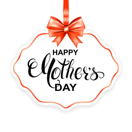 Happy Mother's day card with calligraphy lettering and frame with red bow. Vector illustration.のイラスト素材