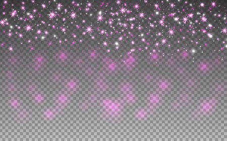 Pink glitter sparkles on transparent background. Vector dust texture. Twinkling confetti, shimmering star lights. Vector illustration.のイラスト素材