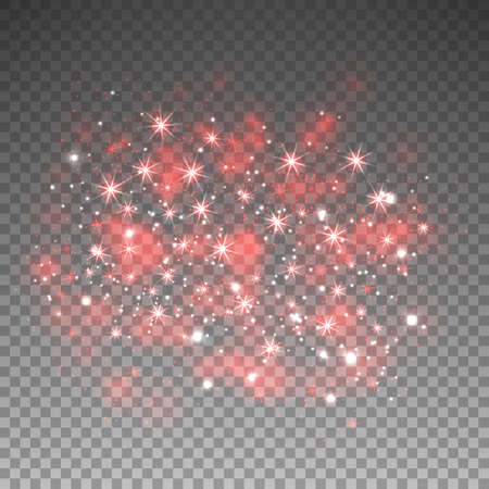 Red glitter sparkles on transparent background. Vector dust texture. Twinkling confetti, shimmering star lights. Vector illustration.のイラスト素材