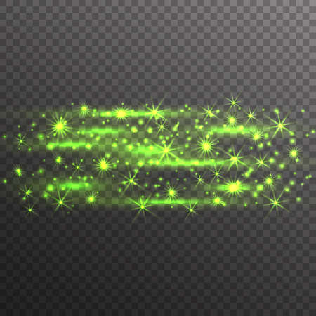 Green glitter sparkles on transparent background. Vector golden dust texture. Twinkling confetti, shimmering star lights. Vector illustration.のイラスト素材