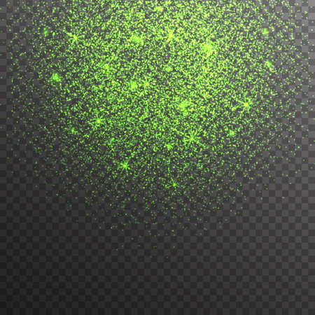 Green glitter sparkles on transparent background. Vector golden dust texture. Twinkling confetti, shimmering star lights. Vector illustration.のイラスト素材