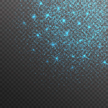 Blue glitter sparkles on transparent background. Vector dust texture. Twinkling confetti, shimmering star lights. Vector illustration.のイラスト素材