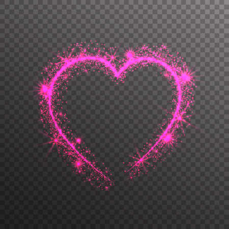 Magic Pink Glitter Stars Sparkles heart on transparent background. Valentine's Day Symbol. Love and Feelings Design.Vector Illustration.のイラスト素材