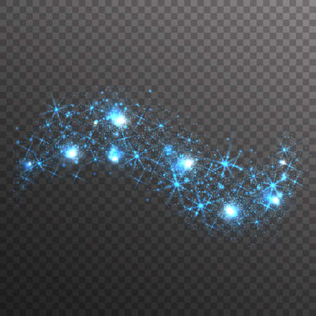 Blue glitter sparkles wave isolated on transparent background. Vector golden dust texture. Twinkling confetti, shimmering star lights.のイラスト素材
