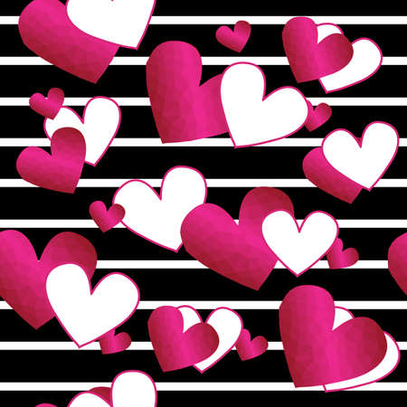 Hearts on black lines seamless pattern. Vector Illustration.のイラスト素材
