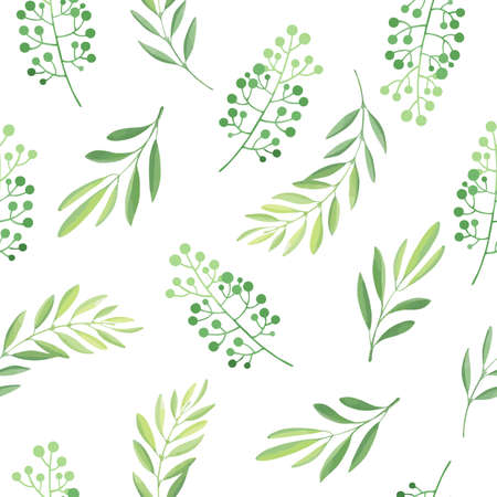 Green leaves seamless pattern. Vector illustration.のイラスト素材