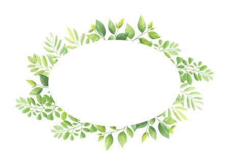 Green leaves frame template. Foliage border. Vector illustration.のイラスト素材