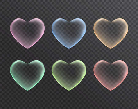 Set of colorful transparent heart. Happy Valentine's day greeting template. Vector illustration.のイラスト素材
