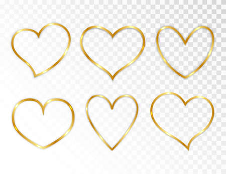 Set of gold paper heart isolated on transparent background. Vector illustration.のイラスト素材
