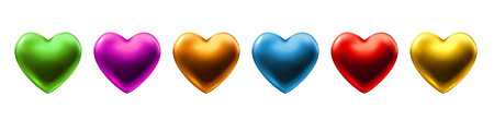 Colorful hearts isolated on white background. Collection realistic objects. Valentines day and holidays decor. Vector illustration.のイラスト素材