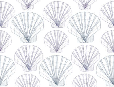 Cute seamless pattern with hand drawn shells. Ocean background. Vectorのイラスト素材