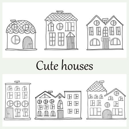 Set of cute hand drawn abstract houses. Vectorのイラスト素材