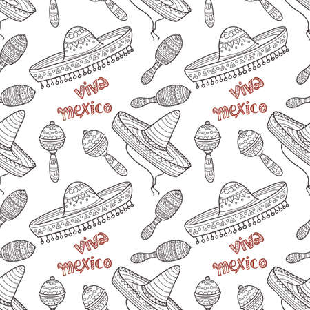 Seamless pattern with Mexico related icons. Doodle Mexico related collectionのイラスト素材