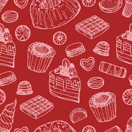 Seamless pattern with cute  sweets and candiesのイラスト素材
