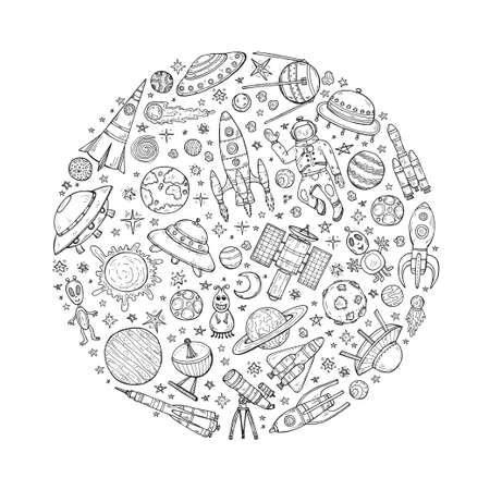 Composition with cute hand drawn space objectsのイラスト素材