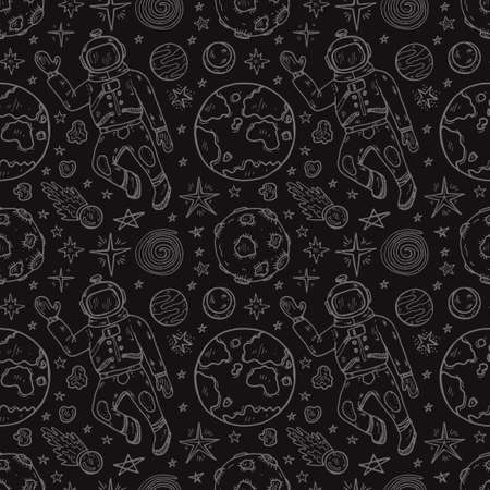 Seamless pattern with cute hand drawn space objectsのイラスト素材