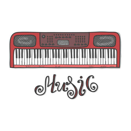 Cute hand drawn musical instrument synthesizer. Vector musical  collectionのイラスト素材