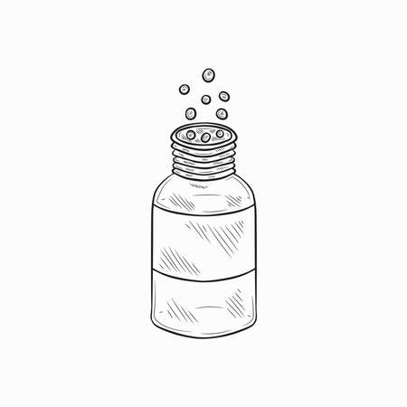 Cute hand drawn medical bottle for mixture or vitamins or other. Vector illustrationのイラスト素材