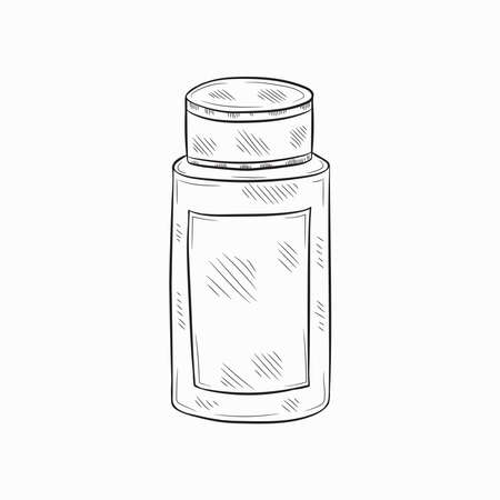 Cute hand drawn medical bottle for mixture or vitamins or other. Vector illustrationのイラスト素材