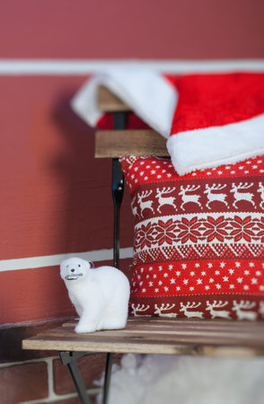 Christmas decoration with pillow and white bearの写真素材