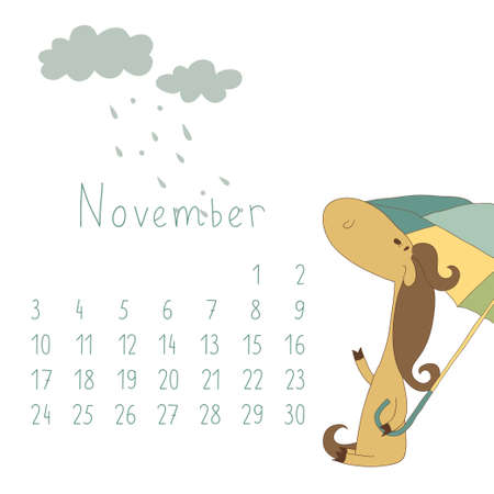 Calendar for November 2014  Calendar with the symbol of the eastern horoscope  Year of the Horse のイラスト素材