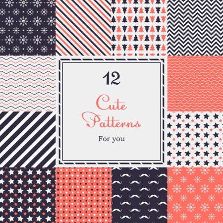 12 Cute different vector seamless patterns  tiling   White, red and dark color  のイラスト素材