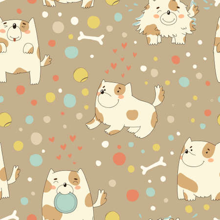 Bright childish seamless pattern funny dogsのイラスト素材