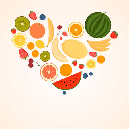 Heart From Fruit, Isolated, Vector Illustration  Eat more fruits card  Inspiration message  Healthy lifestyle poster のイラスト素材