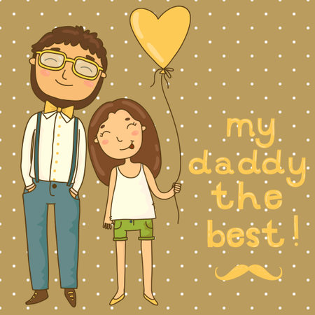Beautiful illustration of a father and daughter  Card for father s dayのイラスト素材