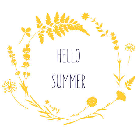 Floral wreath with wild flowers. Hello summer card in vectorのイラスト素材