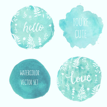 Watercolor splatters with typography and floral ornament. Vectorのイラスト素材