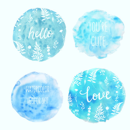 Watercolor splatters with typography and floral ornament. Vectorのイラスト素材