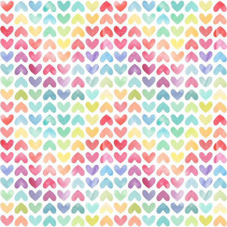 Seamless colorful watercolor painted hearts pattern. Valentine's day background. Vector illustration