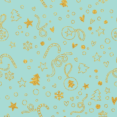 Stylish gold Merry Christmas seamless pattern with different elements. Seamless pattern can be used...