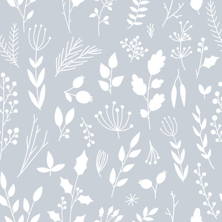 Vector seamless pattern, floral texture with hand drawn flowers and plants. Floral ornament. Original floral background.のイラスト素材