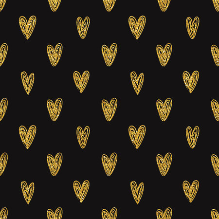 Seamless polka dot gold hearts pattern