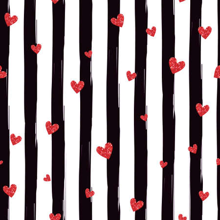 Red hearts on a striped seamless patternのイラスト素材