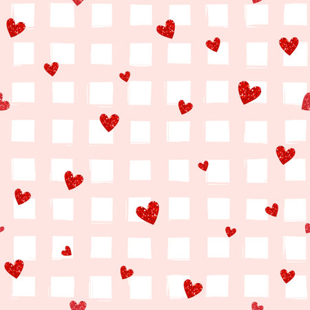 Red hearts on a striped seamless pattern