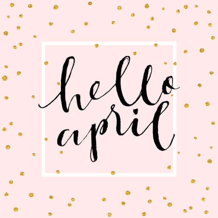 Cute spring floral card template "Hello April". Perfect for invitation, scrapbooking, web, card, blog, sale, calendar cover, notes and many other. Vector illustrationのイラスト素材