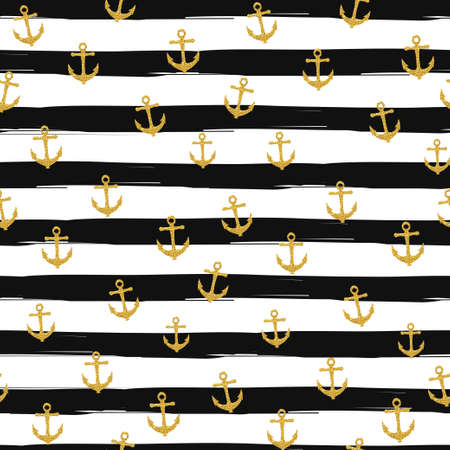 Pretty Summer seamless pattern template. Gold glitter confetti on striped background. Vector illustration.のイラスト素材