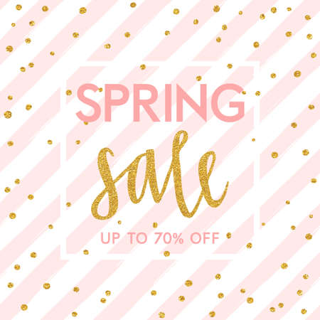 Bright spring easter sale design with gold confetti. Vector designのイラスト素材