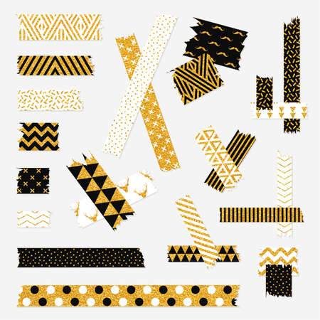 Color patterned adhesive tape collection, different size pieces.のイラスト素材