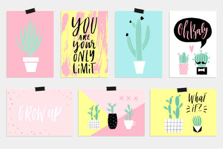 Summer greeting cards and posters with fun elements, hand drawn lettering and textures. Great for sale banners,Wallpaper, flyers, invitation, posters, brochure, voucher discount.のイラスト素材